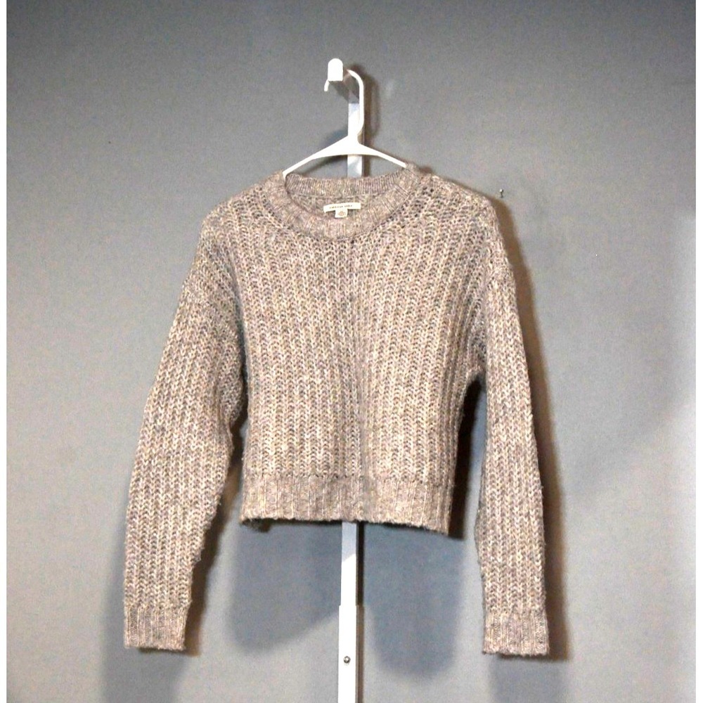 American Eagle Junior's XXS Cropped Gray Bulky Knit Sweater Long Sleeves